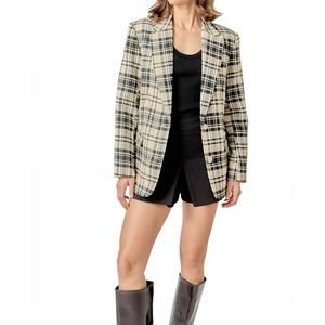 NEW ENGLISH FACTORY carrie plaid blazer in cream